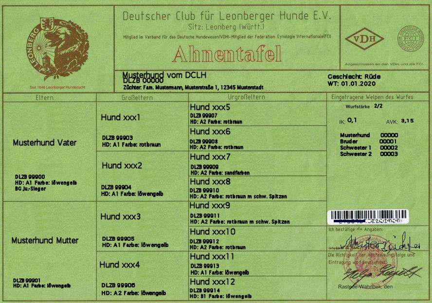 Musterahnentafel